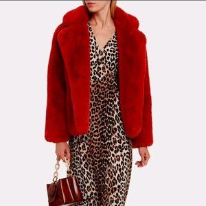 Apparis - Manon Faux Fur Coat, Rouge in Large